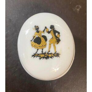 Vintage Courting Couple Black and Gold Victorian Porcelain Trinket Dish Dresser